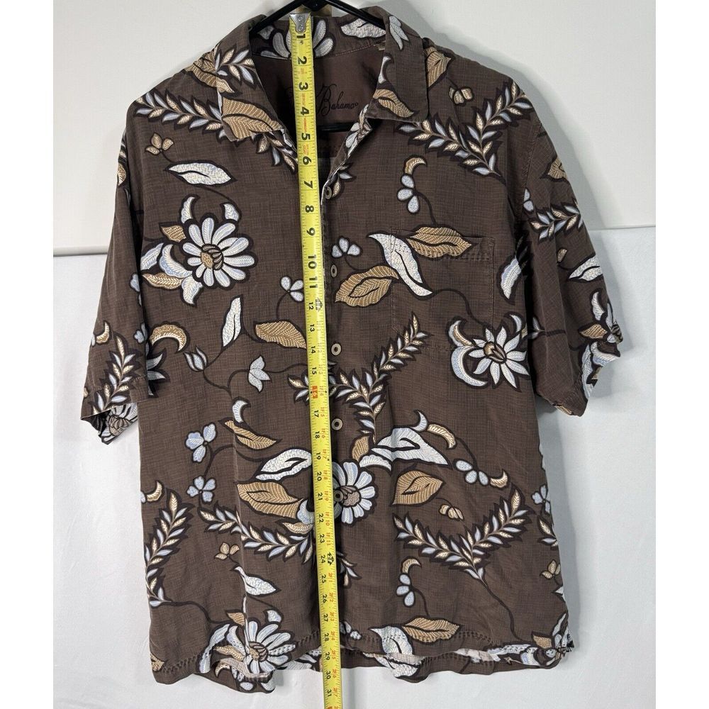 Tommy‎ Bahama Mens L Brown Floral Print Short Sleeve Button Up Silk Shirt - Picture 5 of 6